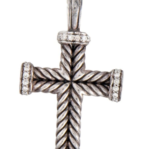 DAVID YURMAN DIAMOND 0.38CTW STERLING SILVER CHEVRON CROSS PENDANT - Picture 3 of 7